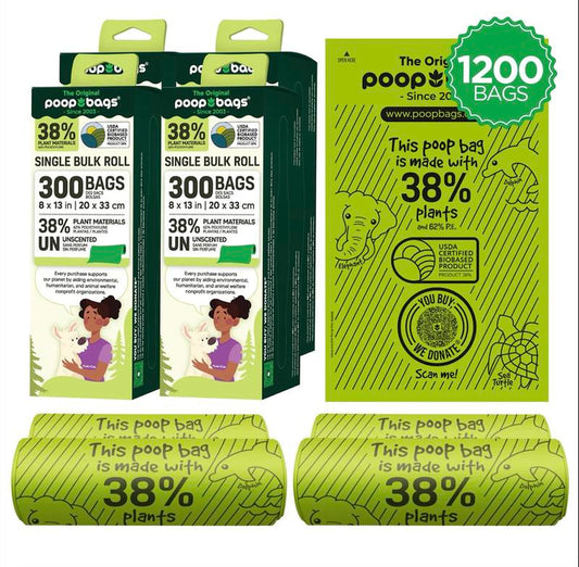 The Original Poop Bags- 1200 Bulk Roll Poop Bags 38% Biobased Pet Poop Bags