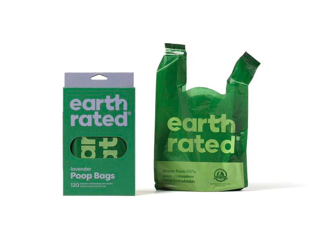 Earth Rated | Dog Poop Bags with Handles, Easy Tie, Leakproof, Lavender Scented, 120 Count, Reusable, Durable, B Corp Certified