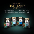 Fine Flakes in Jelly – Fish Collection – Wet Cat Food Pouches for Adult Cats – 40X85G Pack