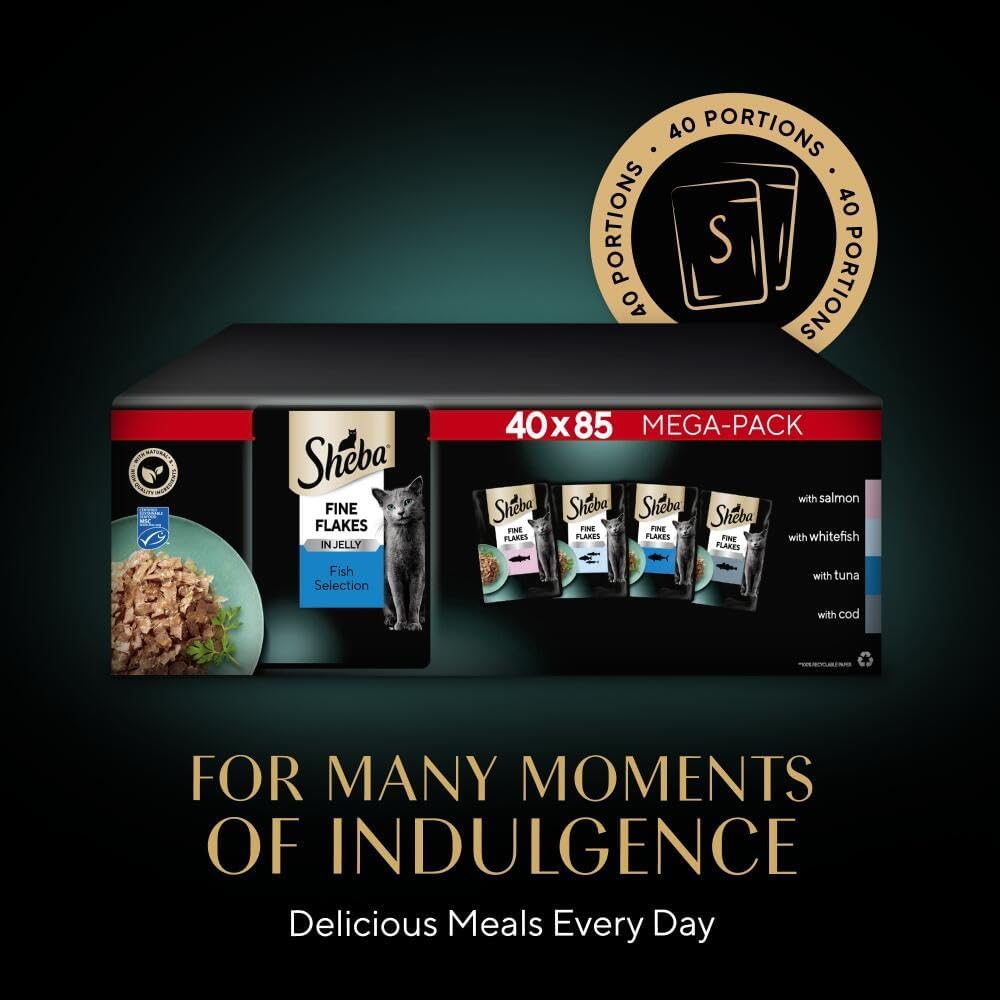 Fine Flakes in Jelly – Fish Collection – Wet Cat Food Pouches for Adult Cats – 40X85G Pack