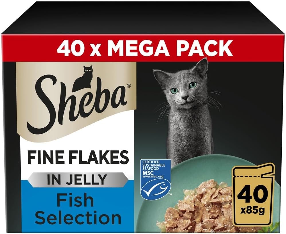 Fine Flakes in Jelly – Fish Collection – Wet Cat Food Pouches for Adult Cats – 40X85G Pack