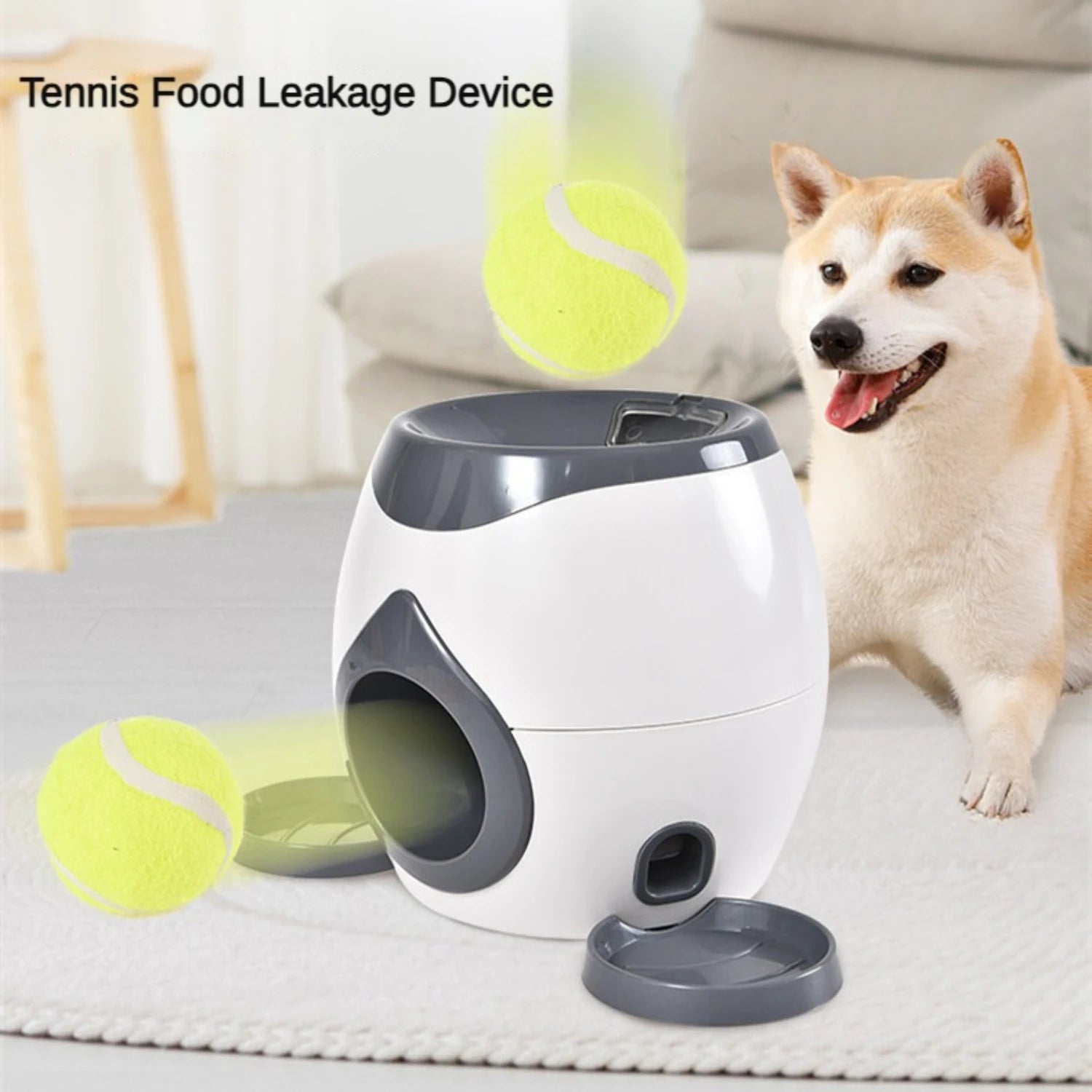 2 in 1 Pet Interactive Toy Tennis Ball Launcher Automatic + Fun Feeding Machine for Pets