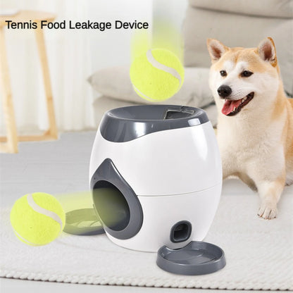 2 in 1 Pet Interactive Toy Tennis Ball Launcher Automatic + Fun Feeding Machine for Pets