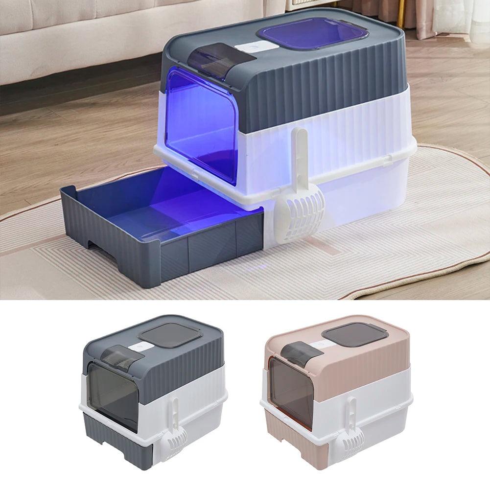 Fully Enclosed UV Sterilizing Cat Litter Box Top Entry Splash-Proof Cat Toilet Large Capacity