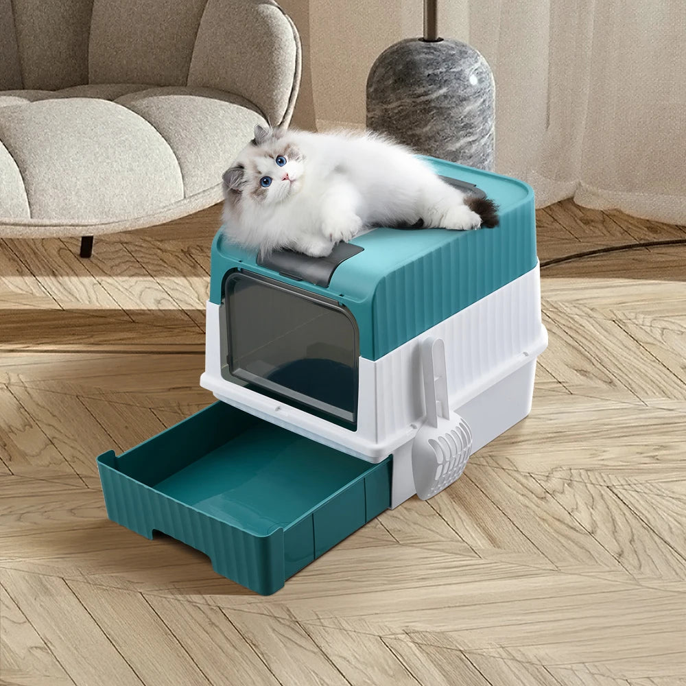 Fully Enclosed UV Sterilizing Cat Litter Box Top Entry Splash-Proof Cat Toilet Large Capacity