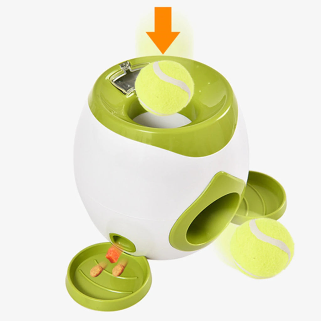 2 in 1 Pet Interactive Toy Tennis Ball Launcher Automatic + Fun Feeding Machine for Pets
