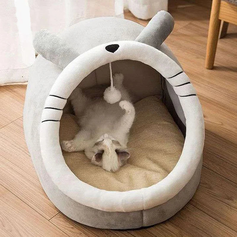 Cartoon Cat Bed – Foldable, Washable, Cozy Cave for Cats & Small Dogs