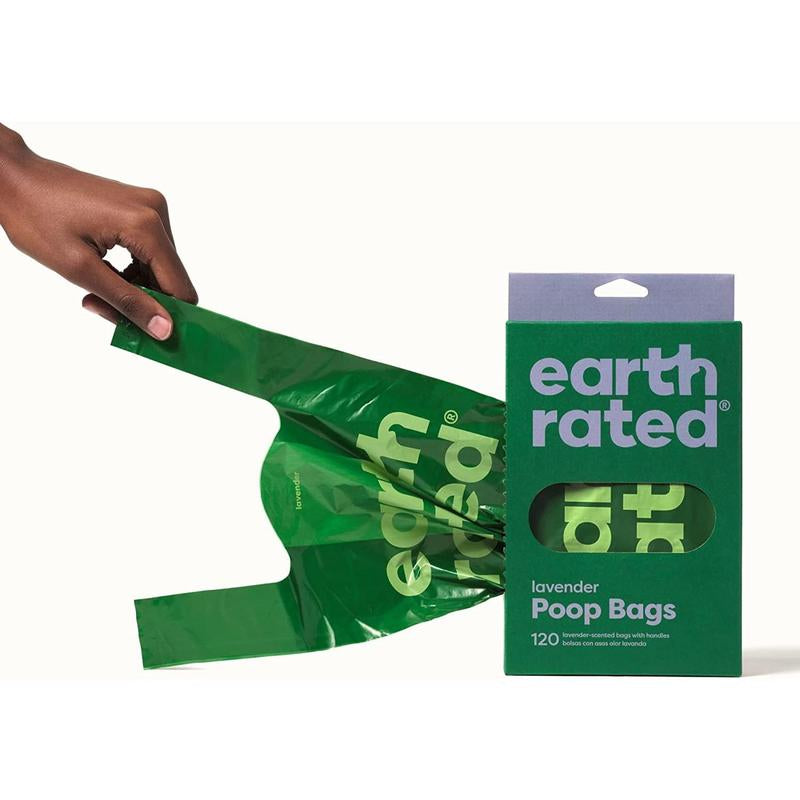 Earth Rated | Dog Poop Bags with Handles, Easy Tie, Leakproof, Lavender Scented, 120 Count, Reusable, Durable, B Corp Certified