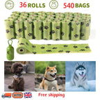 540 Dog Puppy Pets Poo Bags Degradable and Leak Proof with 1 Free Dispensers UK