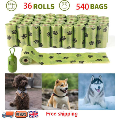 540 Dog Puppy Pets Poo Bags Degradable and Leak Proof with 1 Free Dispensers UK