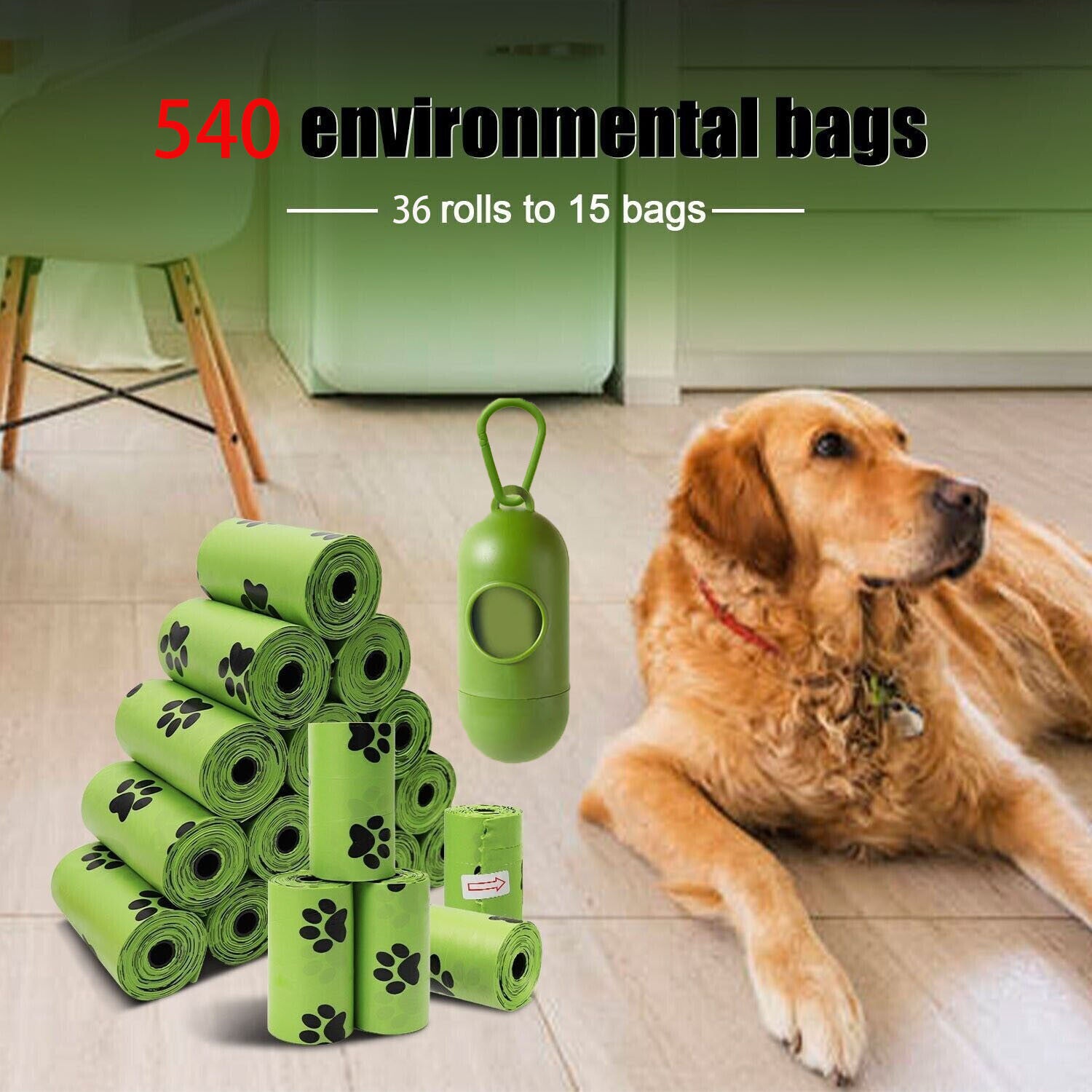 540 Dog Puppy Pets Poo Bags Degradable and Leak Proof with 1 Free Dispensers UK