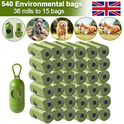 540 Dog Puppy Pets Poo Bags Degradable and Leak Proof with 1 Free Dispensers UK